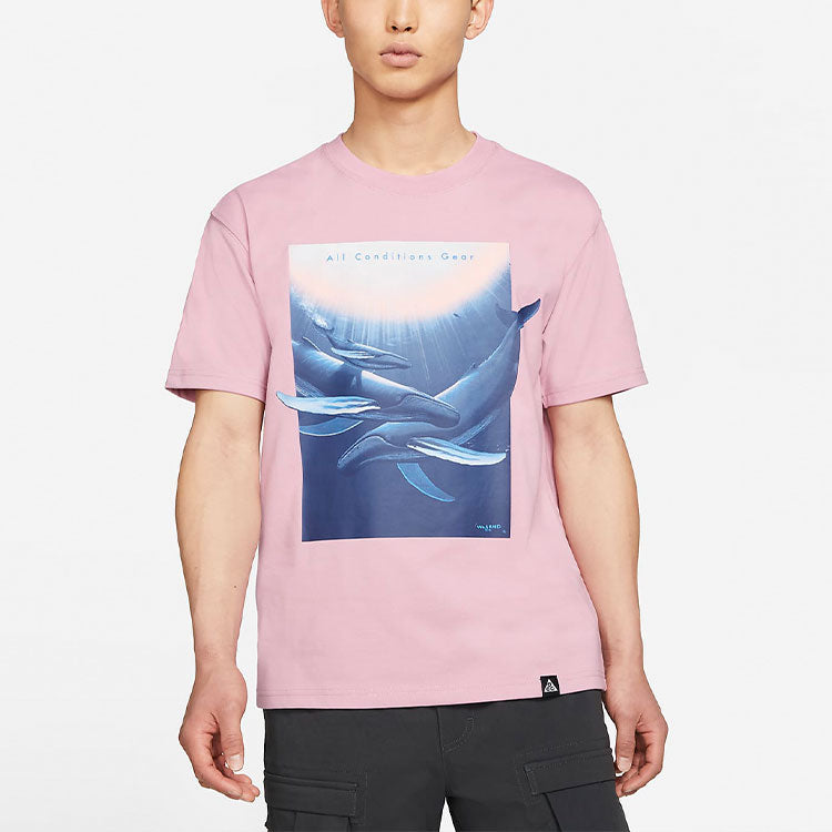 Men's Nike ACG Wyland Funny Printing Sports Loose Round Neck Short Sleeve Pink T-Shirt DC5359-698