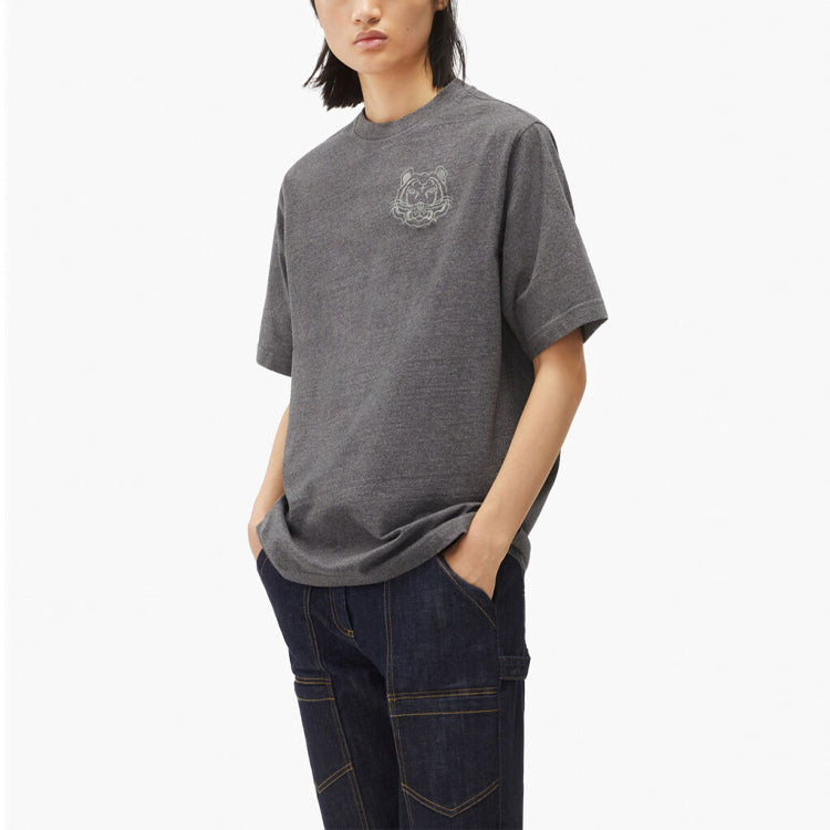 KENZO Tiger Head Pattern Printing Loose Round Neck Short Sleeve Gray T-Shirt FB62TS947401-98