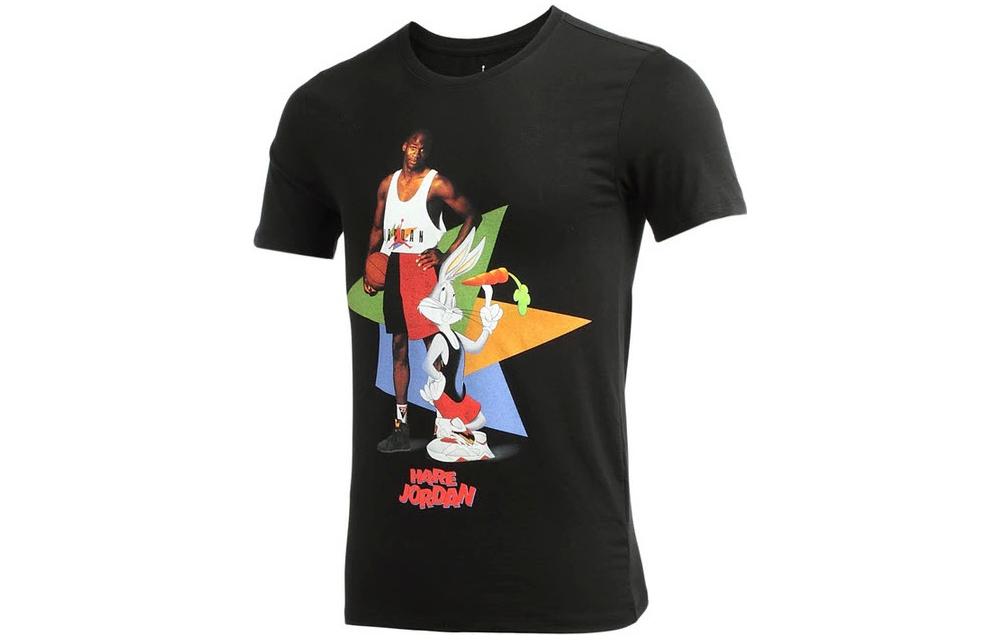 Men's Air Jordan Cartoon Bugs Bunny Character Anime Alphabet Printing Round Neck Short Sleeve Black T-Shirt 683962-010