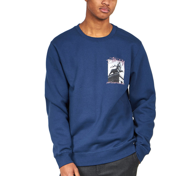 Men's Stussy Emperor Back logo Round Neck Navy Blue 1914474NAVY