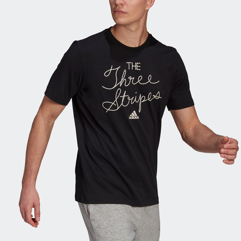 Men's adidas Alphabet Printing Sports Gym Short Sleeve Black T-Shirt GQ8848
