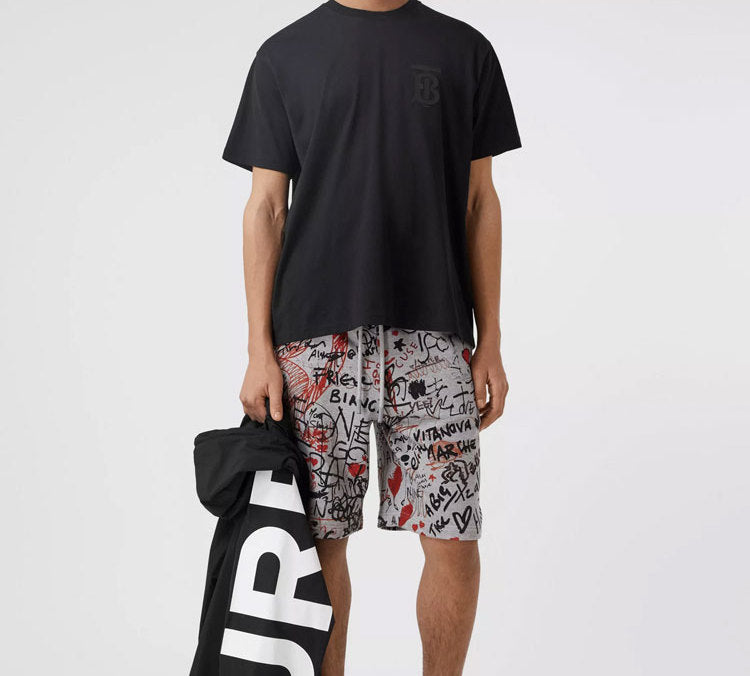 Men's Burberry Logo Printing Cotton Loose Short Sleeve Black 80318691