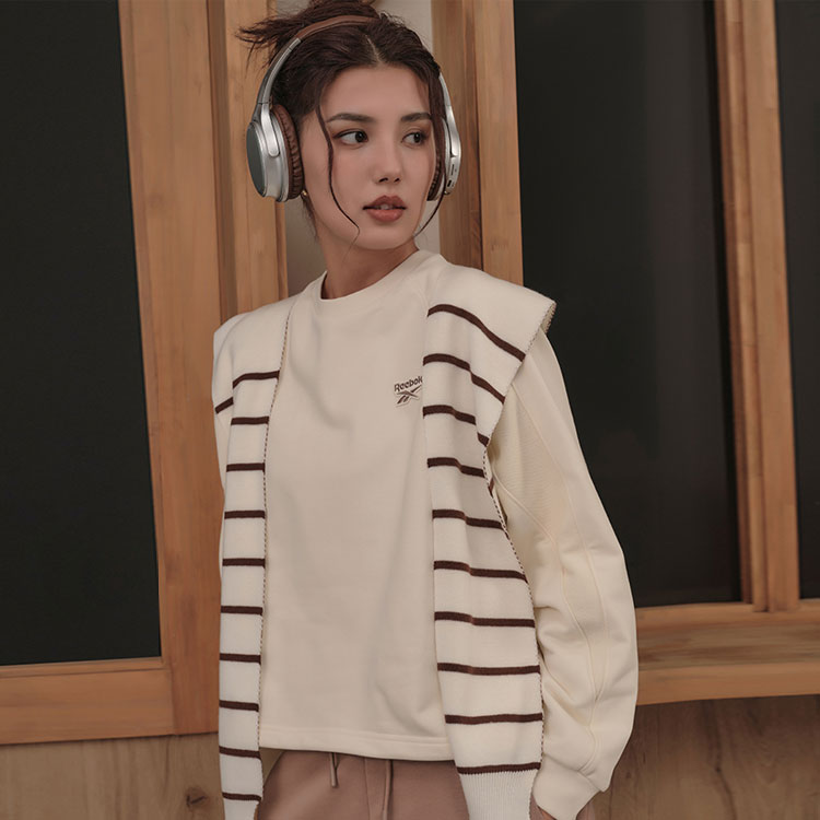 (WMNS) Reebok Round Neck Knitted Loose Casual Pullover Sweatshirt 'White' 23FRC304WGW2