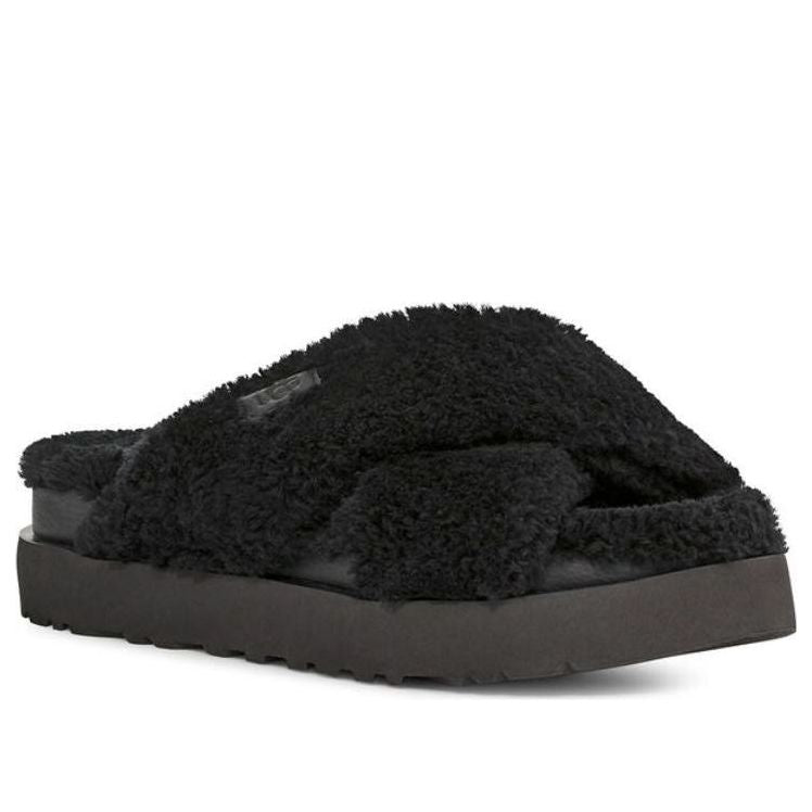 (WMNS) UGG Fuzz Sugar Cross Slide 'Black' 1135131-BLK