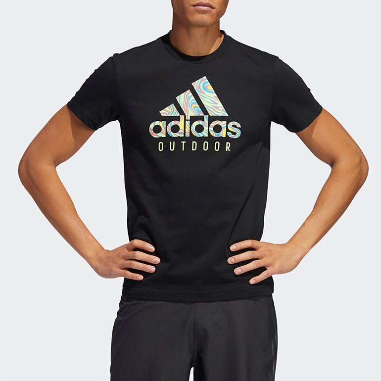 Men's adidas Round Neck Short Sleeve Black T-Shirt FM7529