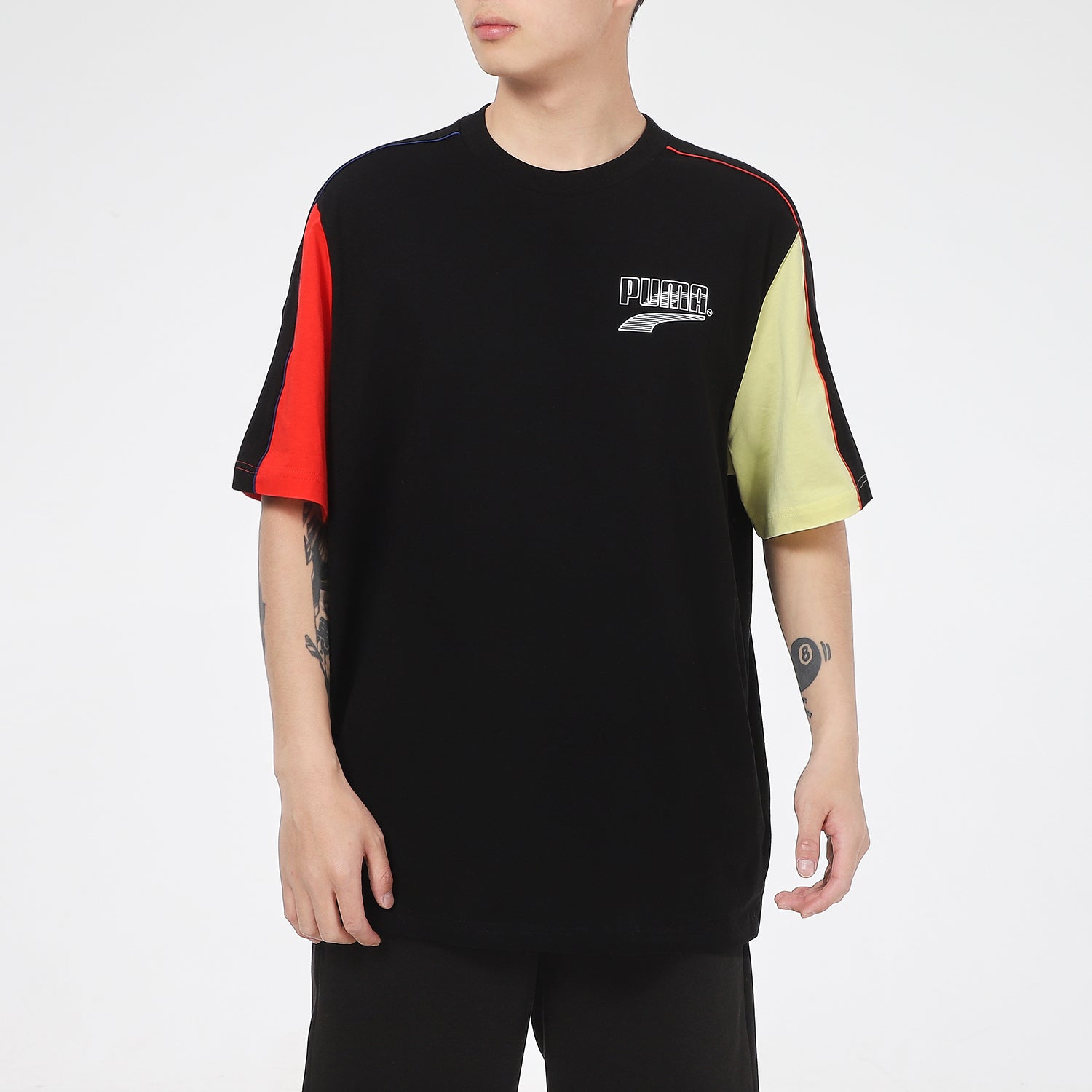 PUMA Decor8 Colorblock Logo Printing Sports Short Sleeve Black 532705-01