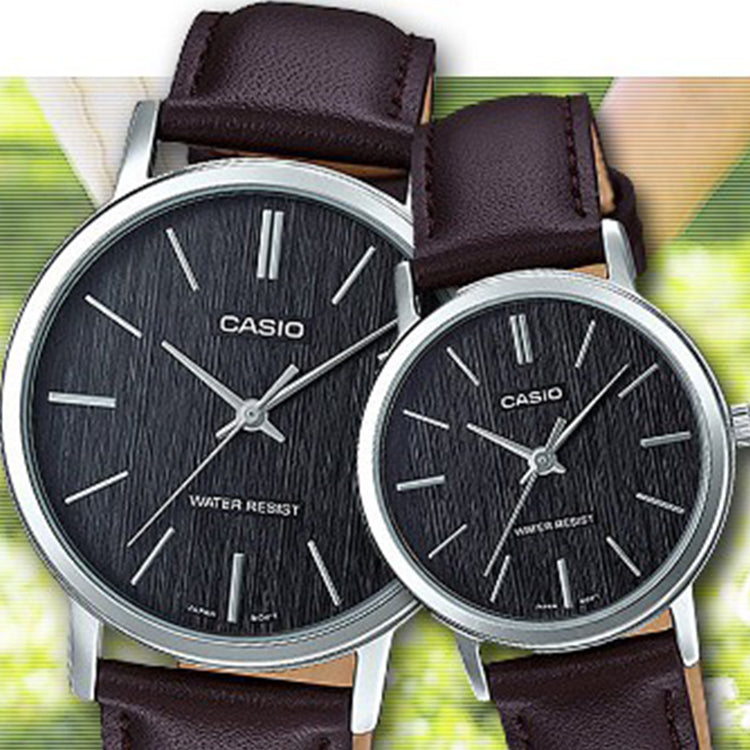Men's CASIO quartz Watch Wood Grain Surface Mineral Glass Stainless Steel Case Leather Strap Mens LTP-E145L-1B