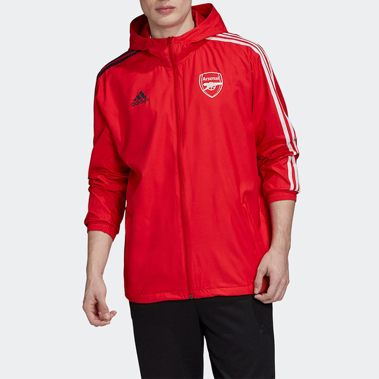 adidas Arsenal Silk Screen team logo Soccer/Football Sports Hooded Jacket Red GE1995