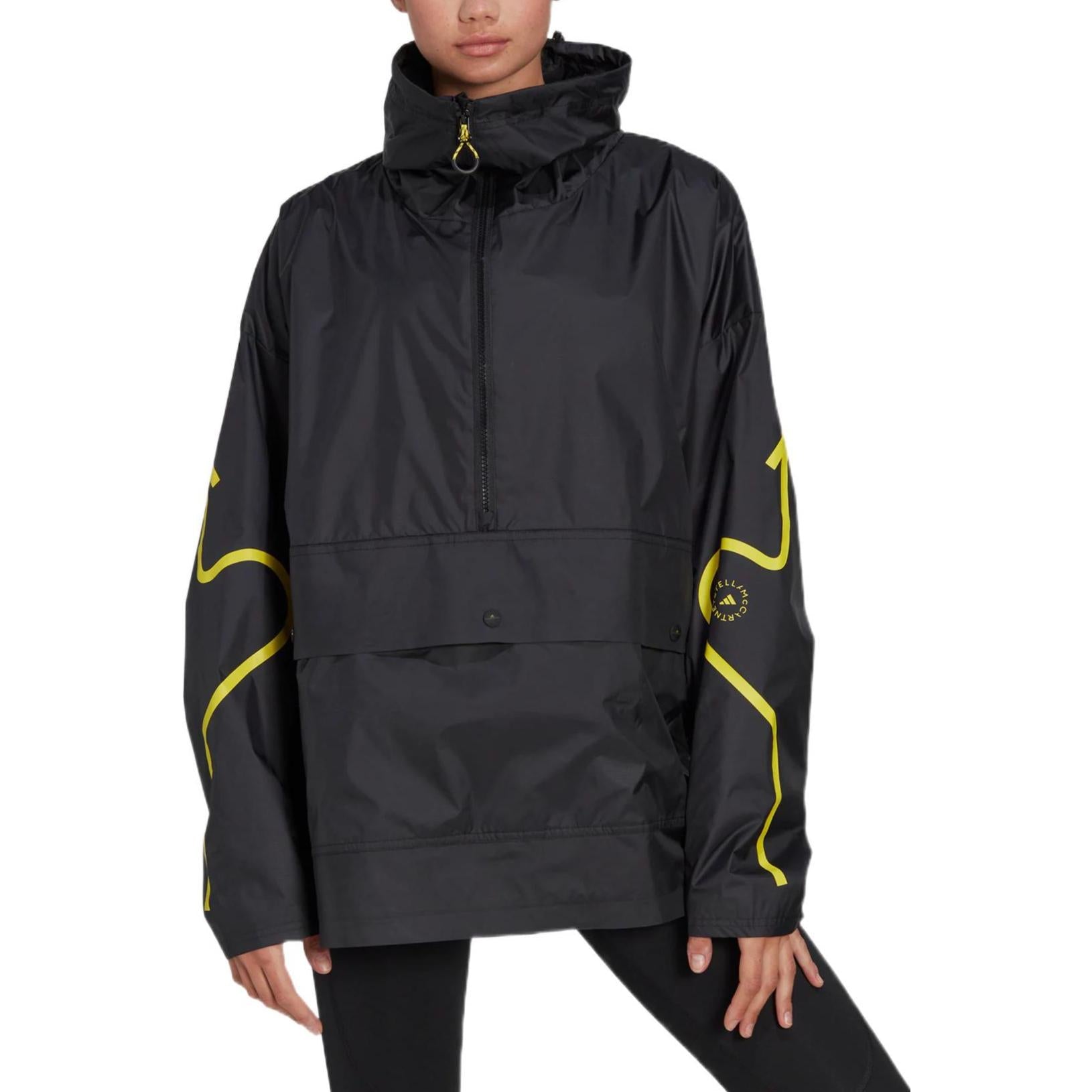 (WMNS) adidas by Stella McCartney Half-Zip Mid-Length Windbreaker Asia Sizing 'Black Yellow' HG6886