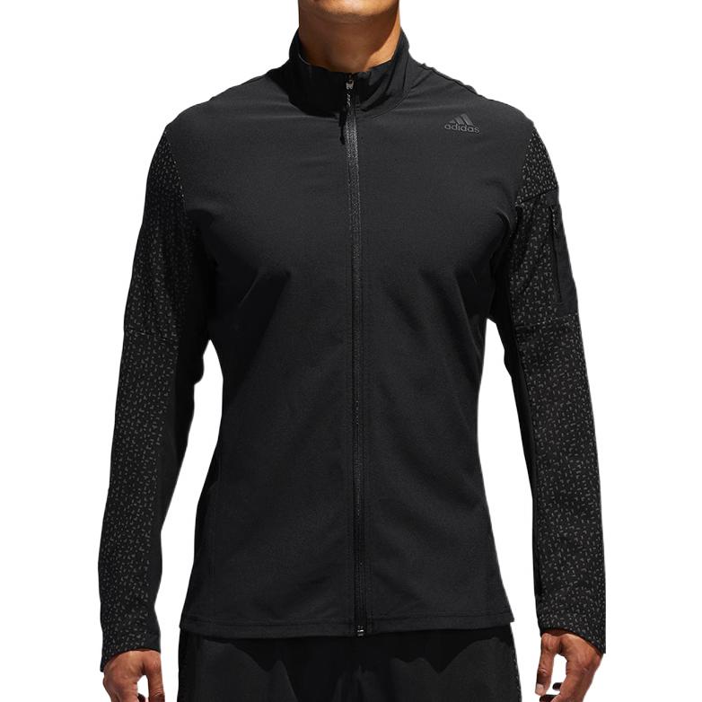 Men's adidas Solid Color polka dots Logo Zipper Stand Collar Jacket Black BQ7723
