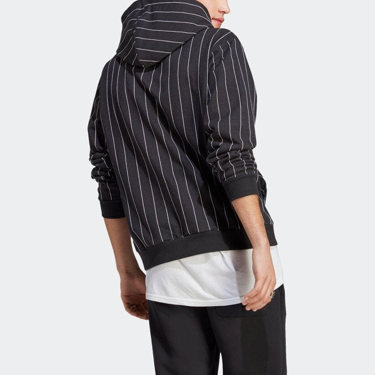 adidas Pinstripe Fleece Hoodie 'Black White' IB8381