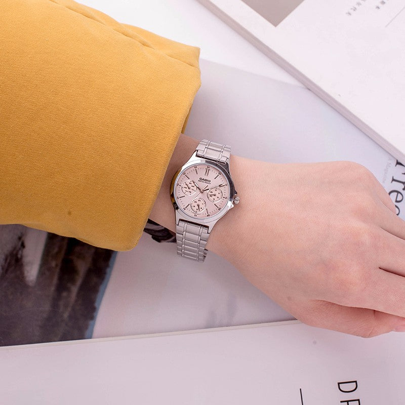 CASIO Waterproof Stainless Steel Strap Quartz Pink Analog LTP-V300D-4A