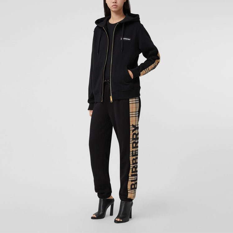 (WMNS) Burberry Zipper Classic Plaid hooded Long Sleeves Hoodie Black 8024543