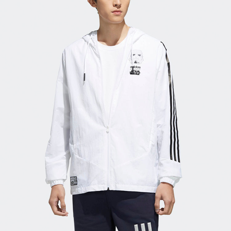 adidas neo M Sw Wb logo Printing Cozy Casual Sports Hooded Jacket White DW8174