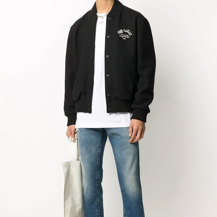 Off-White FW20 Arrows Printing Baseball Jacket Men Black OMEA224E20FAB0011001