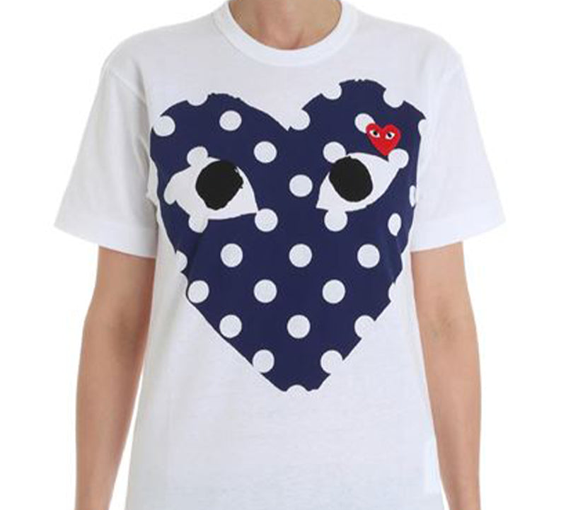 COMME des GARCONS PLAY polka dots Full Heart Short Sleeve 'White Navy' AZ-T234-051-1