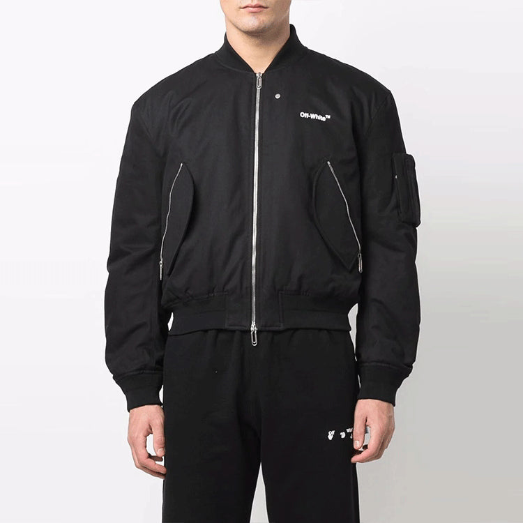 Off-White SS22 Printing Zipper Long Sleeves aviator Jacket Black OMEH040C99FAB0011001