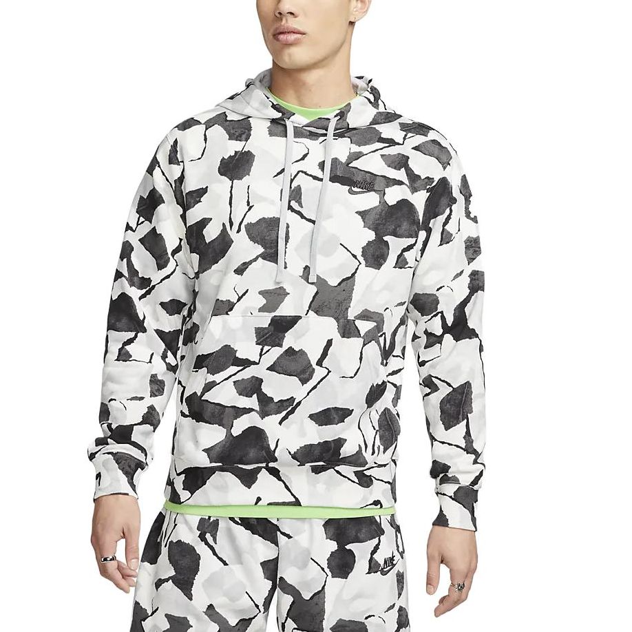 Nike Club Fleece French Terry Pullover Hoodie Asia Sizing 'White Black' DX0792-060