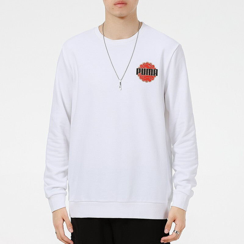 PUMA Logo Printing Sports Round Neck Pullover White 532912-02