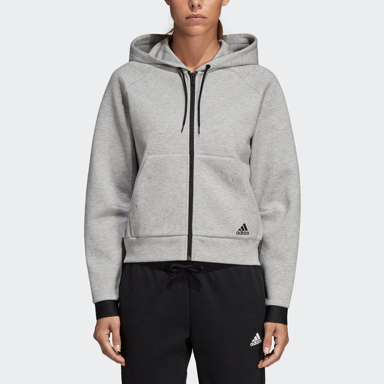 (WMNS) adidas Drawstring Hooded Zipper Jacket Grey DU6571