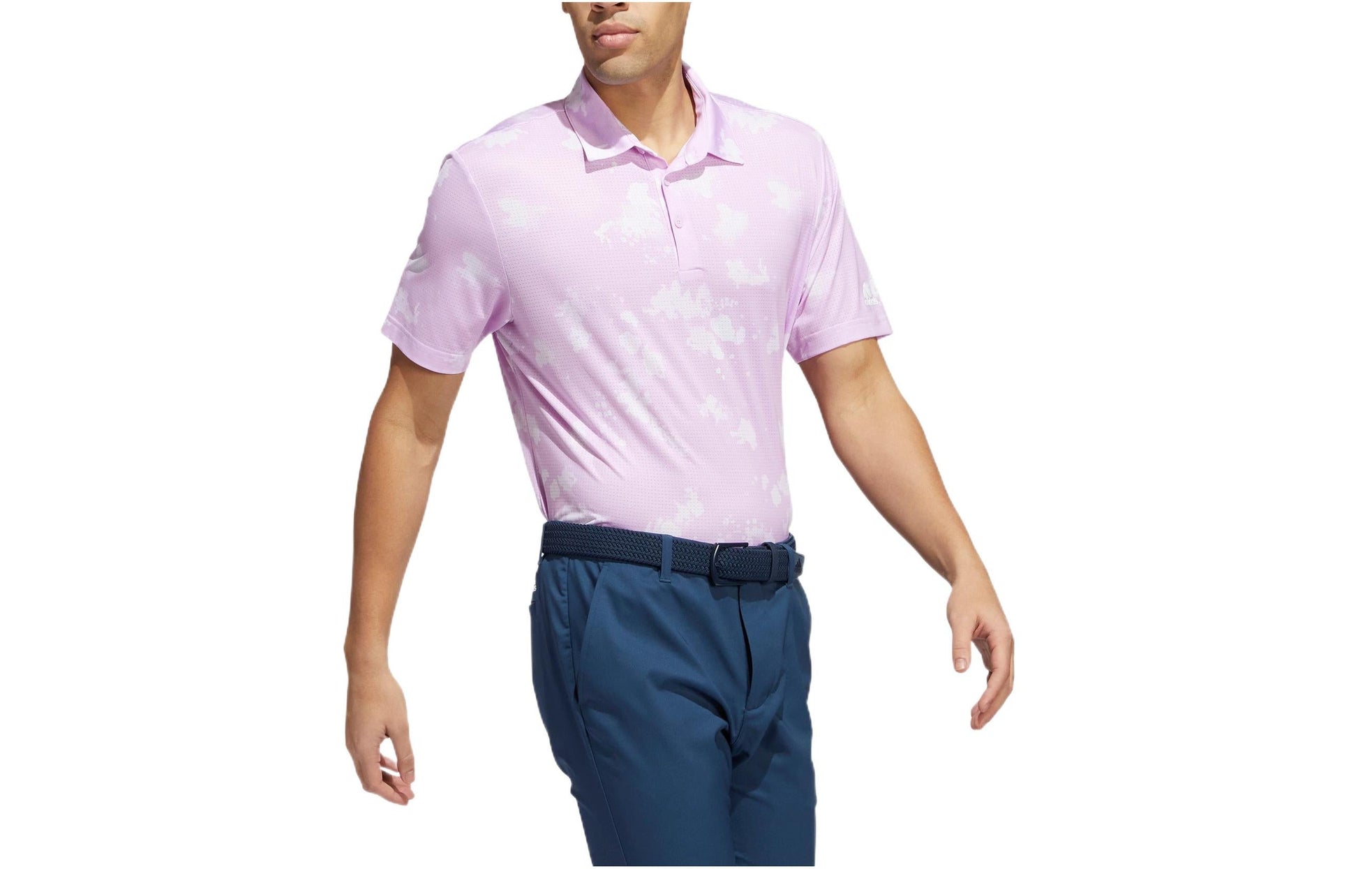 Men's adidas Full Print Pattern Lapel Short Sleeve Purple Polo Shirt HN7137
