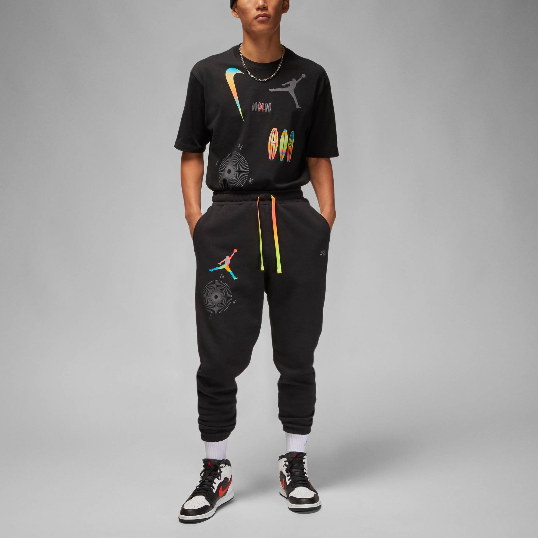 Air Jordan Solid Color Word Embroidered Joggers/Pants/Trousers Men's Black DQ8016-010