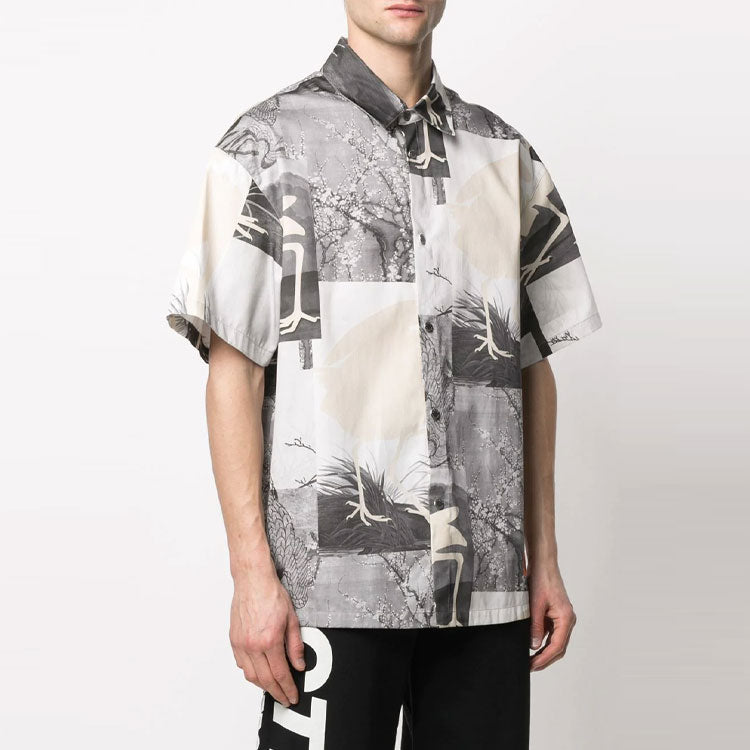 HERON PRESTON Cut Out Bowling Shirt 'Grey' HMGA027S21FAB0021001