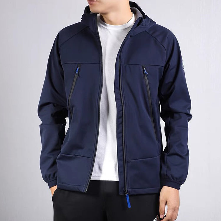 adidas Outdoor logo Sports Fleece Lined Hooded Jacket Blue EH3944