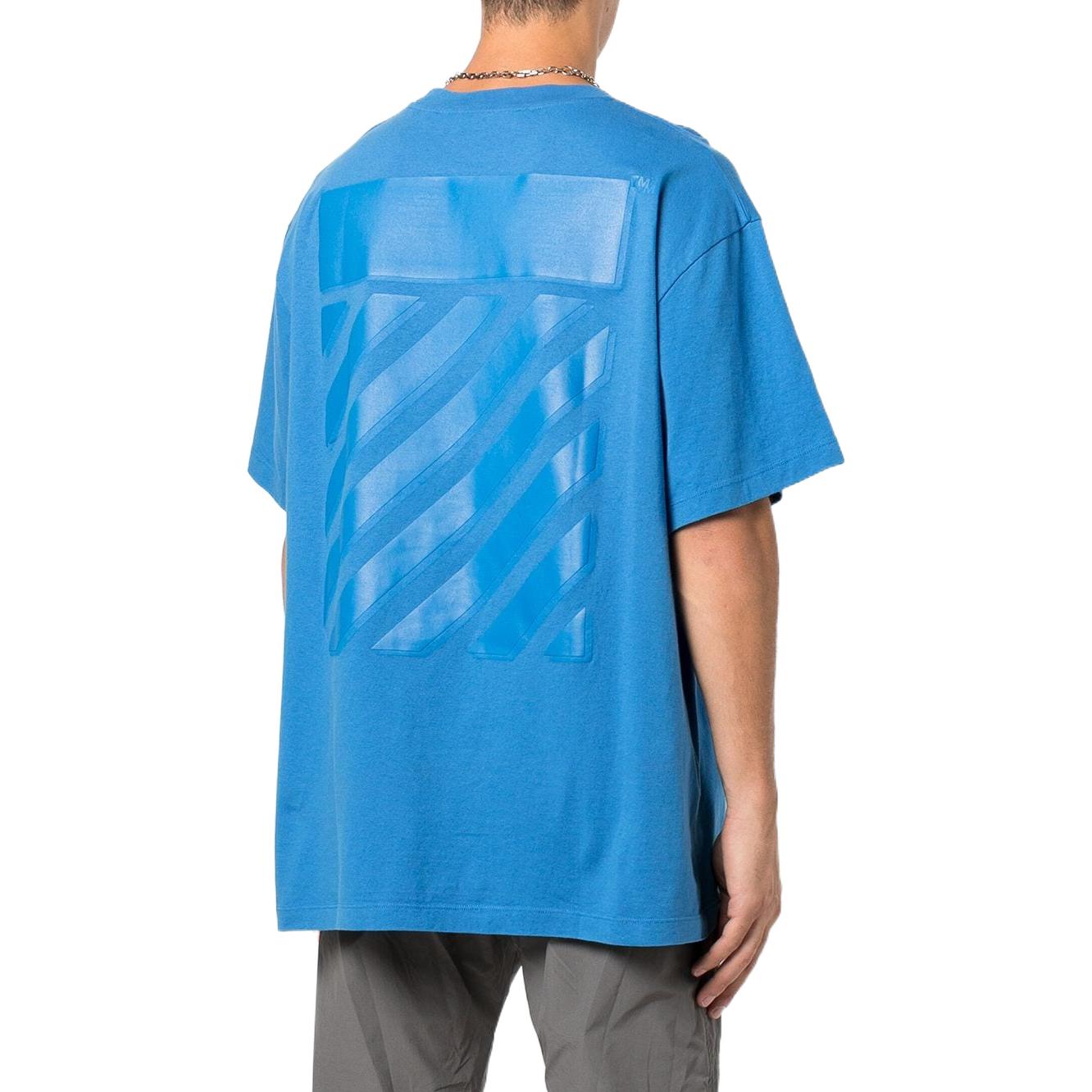 Men's Off-White Solid Color Back Large Logo Pullover Round Neck Short Sleeve Blue T-Shirt OMAA038F22JER00145454545
