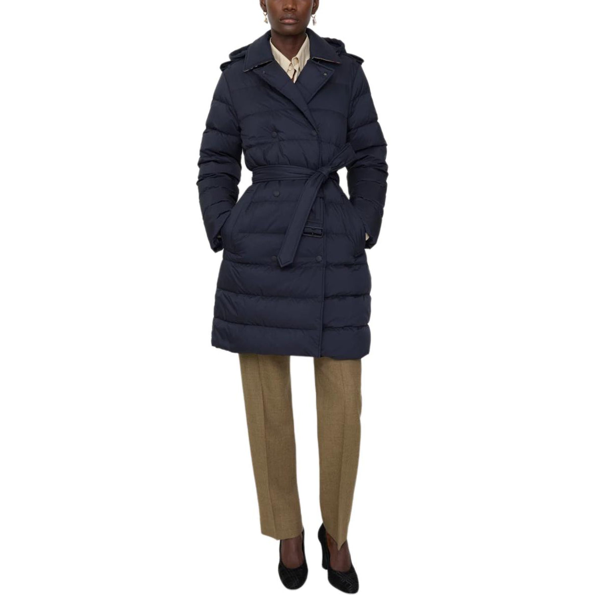 (WMNS) Burberry 25 Mid-length Nylon Hooded Puffer Coat 'Navy Blue' 81103141
