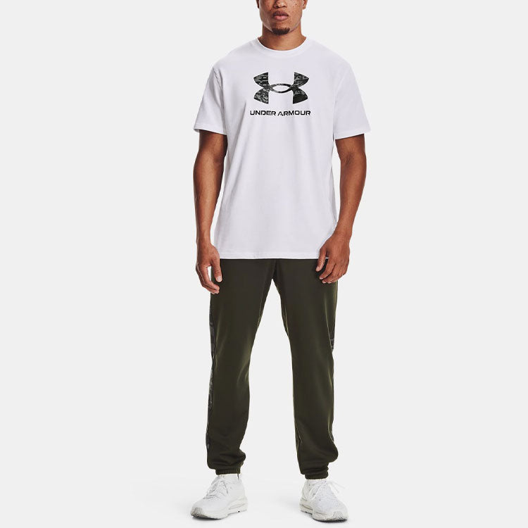Men's Under Armour Round Neck Pullover Logo Athleisure Casual Sports Short Sleeve White 1365199-100