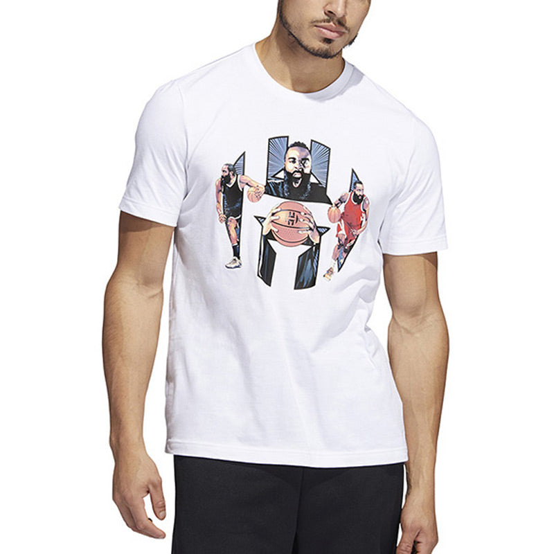 Men's adidas Harden Logo James Harden Character Printing Running Training Sports Short Sleeve White T-Shirt HS4326