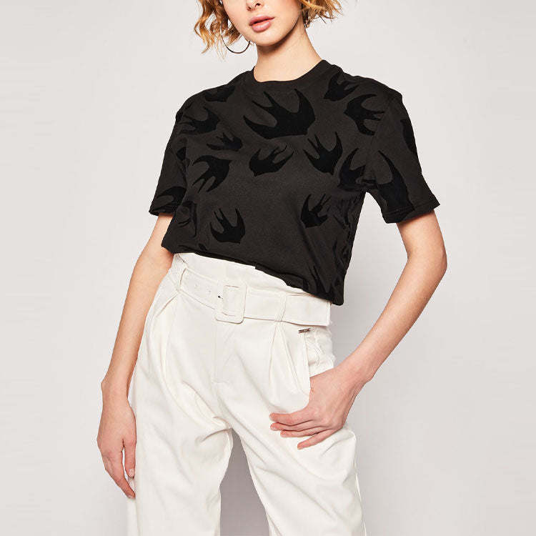 McQ Alexander McQueen SS21 Swallow Pattern Short Sleeve Black 318978-RLT73-1000