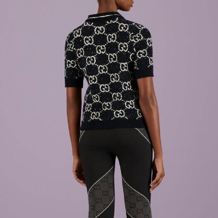 (WMNS) Gucci Fine Cotton Polo Top 'Black Ivory' 735890-XKC1L-1289
