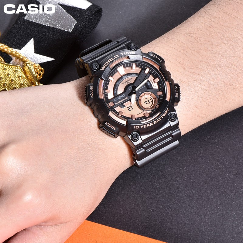CASIO Waterproof Sports Mens Rose Gold Analog/Digital Combo AEQ-110W-1A3