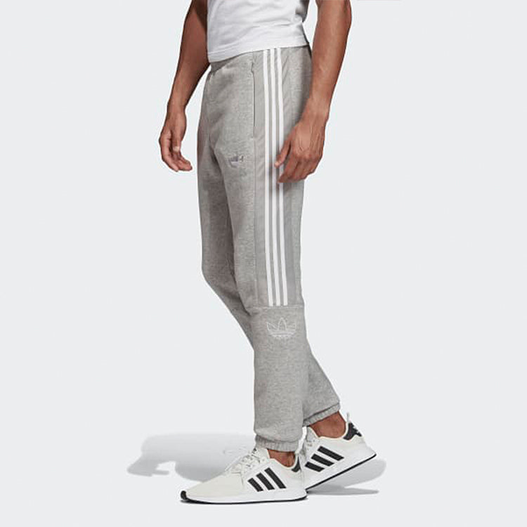 adidas originals Solid Color Elastic Waistband Bundle Feet Casual Sports Pants Gray ED4691