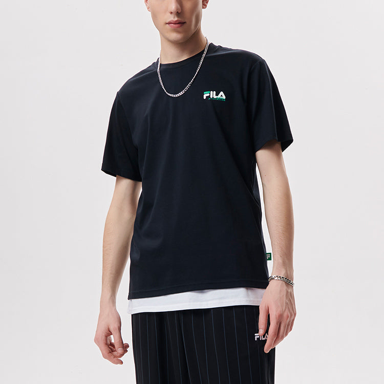 Men's FILA FUSION Baseball Sports Printing Round Neck Short Sleeve Dark Black T-Shirt T11M132105F-BK