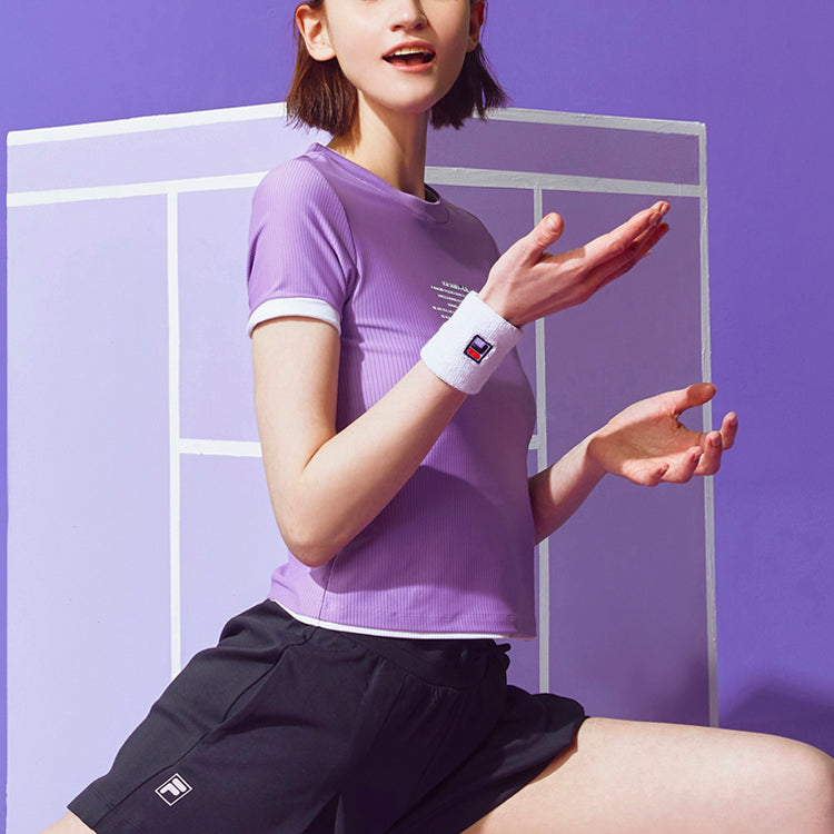 (WMNS) Fila Alphabet Printing Sports Round Neck Short Sleeve Purple T61W021705A-VT
