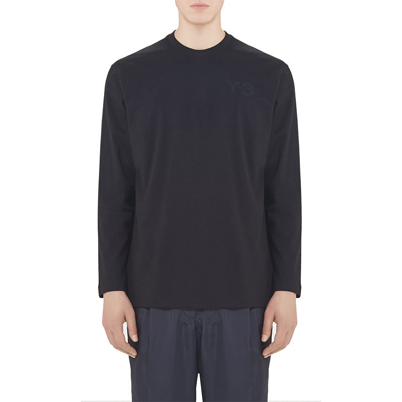 Men's Y-3 Round Neck Pullover Logo Long Sleeves Black T-Shirt FN3361-58W