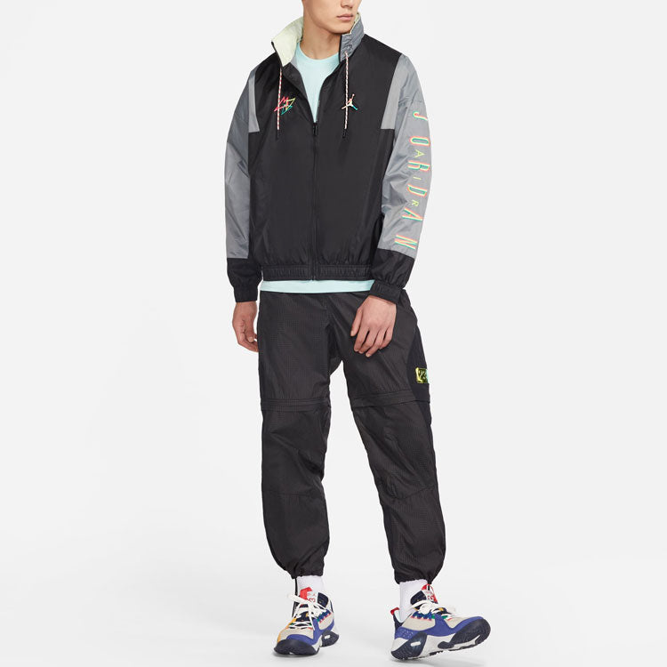 Men's Air Jordan Sport Dna Embroidered Logo Colorblock Sports Woven Jacket Autumn Black DN3404-011