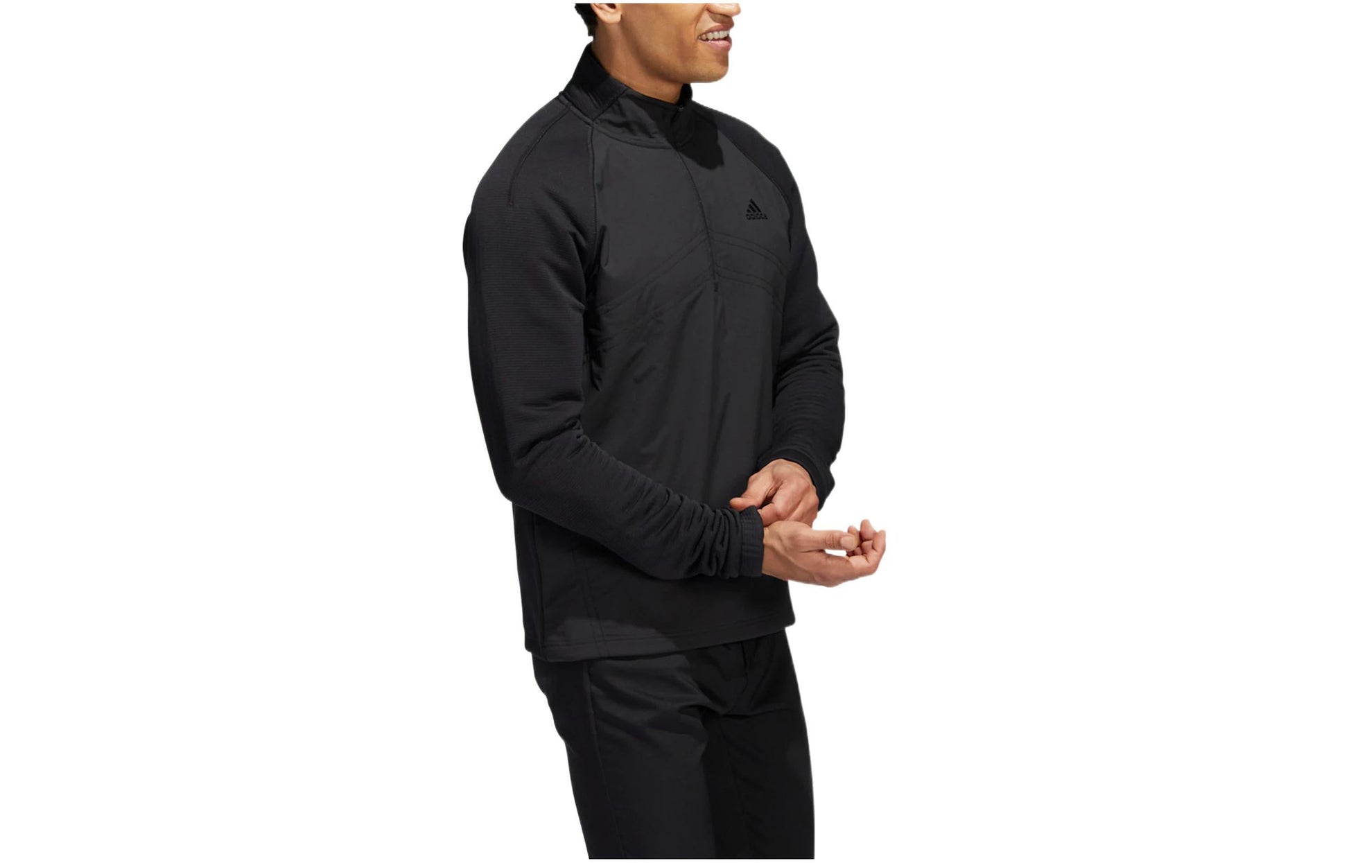 Men's adidas Stmnt 1/4 Zip Solid Color Small Logo Printing Pullover Stand Collar Long Sleeves Black HT1323