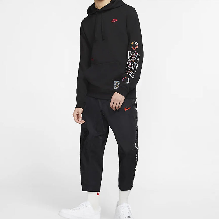 Nike Sportswear Club Printing Long Sleeves Pullover Drawstring Black CU3670-010