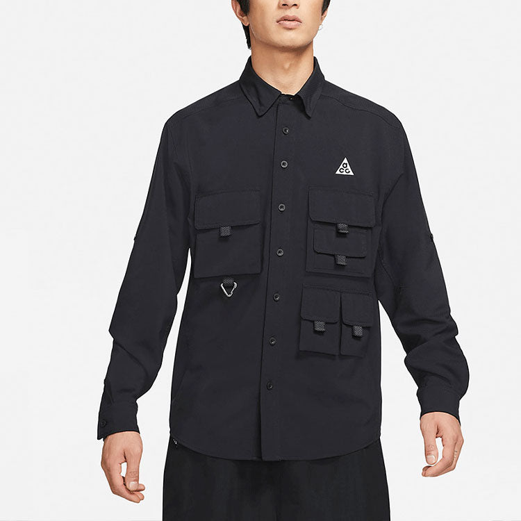 Men's Nike ACG Multiple Pockets Long Sleeves Waterproof Sports Logo Casual Jacket Autumn Black DB1014-010