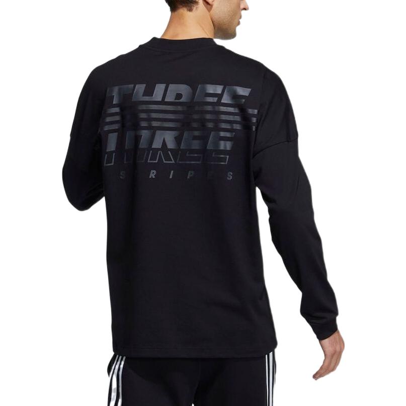 Men's adidas Solid Color Back Stripe Alphabet Printing Round Neck Long Sleeves Black T-Shirt HA1871