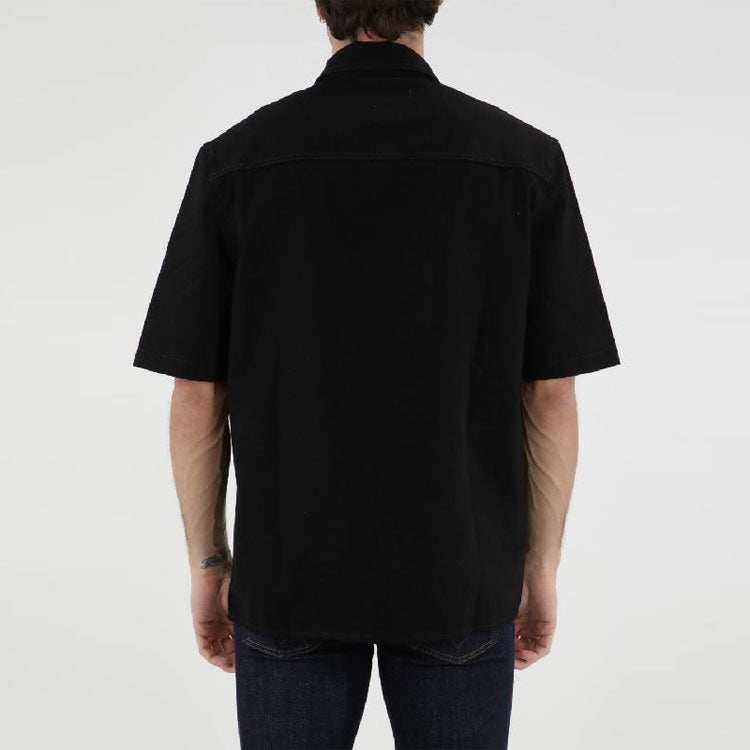 Off-White Solid Color Cotton Printing Short Sleeve Shirt Black OMYD038C99DEN0011001