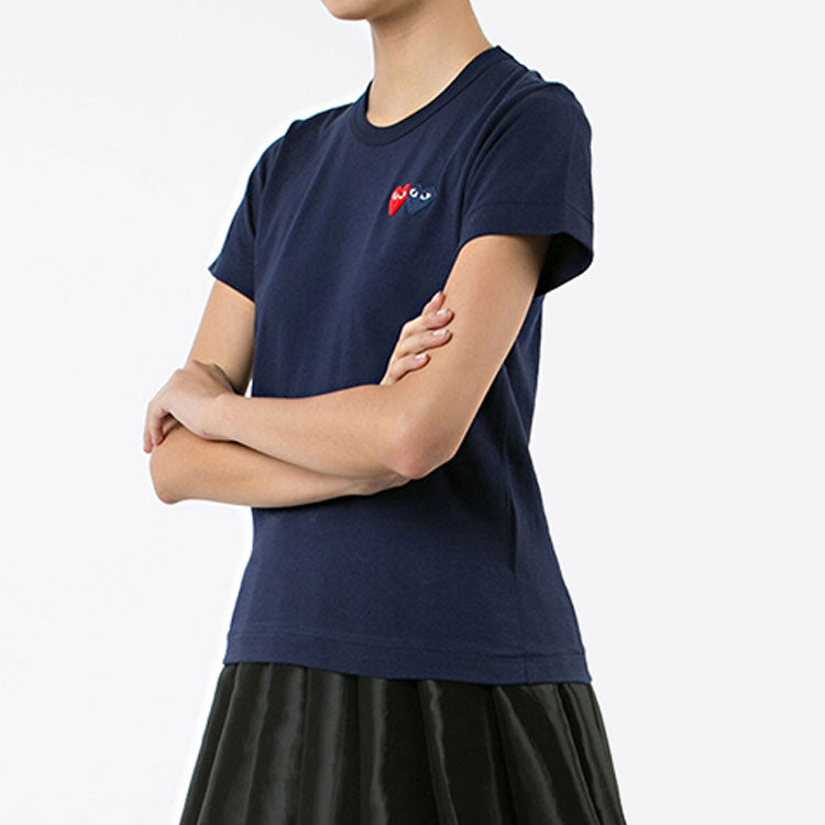 (WMNS) COMME des GARCONS PLAY Double Hearts Logo Tee 'Navy' AZ-T225-051-2