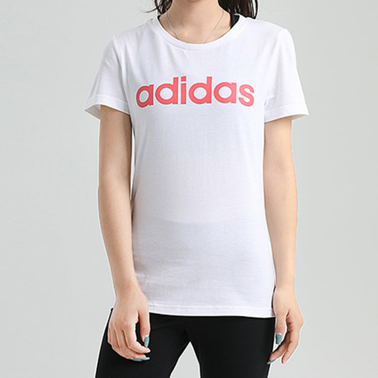 (WMNS) adidas neo Alphabet Casual Round Neck Short Sleeve White GJ7918