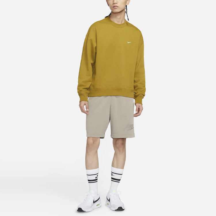 Men's Nike Lab Fleece Crew Solid Color Plush Stay Warm Sports Round Neck Pullover Desert Green DA0318-318