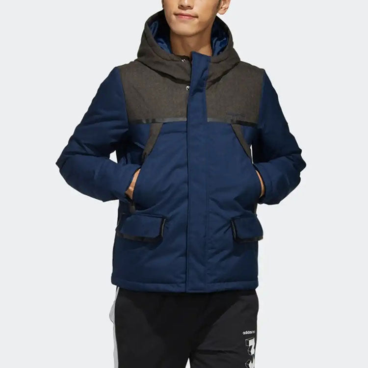 adidas neo Windproof Stay Warm Colorblock Sports hooded down Jacket Blue EI4439