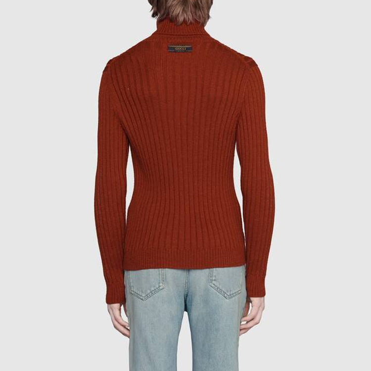 Gucci Ribbed Knitted Turtleneck Pullover For Men Red/Brown 626086-XKBE7-7604